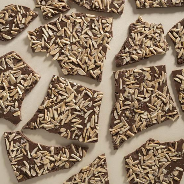 Milk Chocolate + Almond Smoked Salt Bark 100g x 6pk